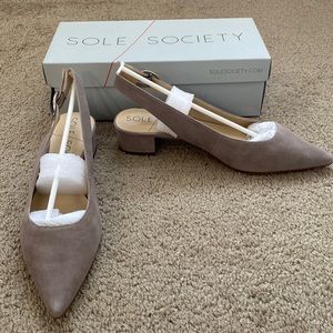 Sole Society Porcini Grey Kid Suede Leather Slingback Pumps